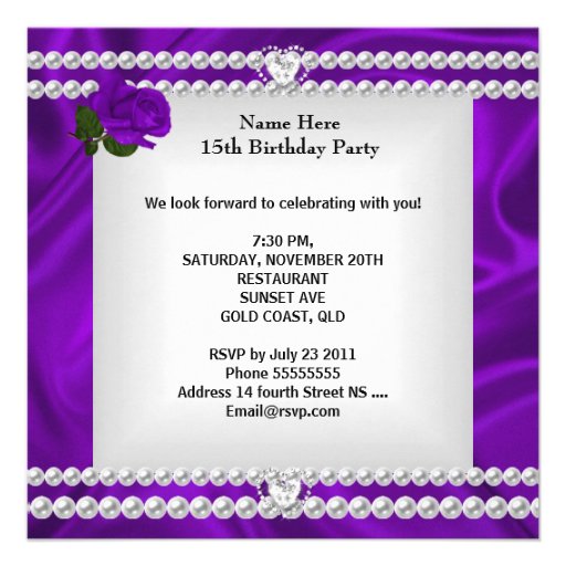 Quinceanera 15th Birthday Purple Rose White Invitations