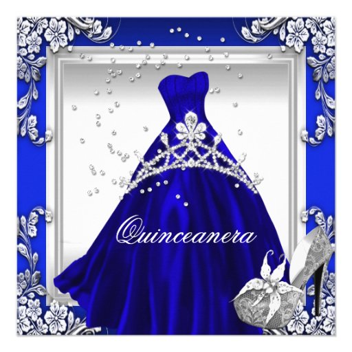 Quinceanera 15th Birthday Royal Blue Dress Gown Personalized Invite