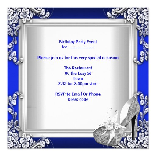 Quinceanera 15th Birthday Royal Blue Dress Gown Personalized Invite