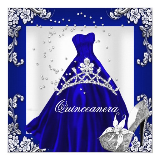Quinceanera 15th Birthday Royal Blue Dress Gown Invitation ...