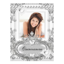 Quinceanera 15th Birthday Silver White Invitations