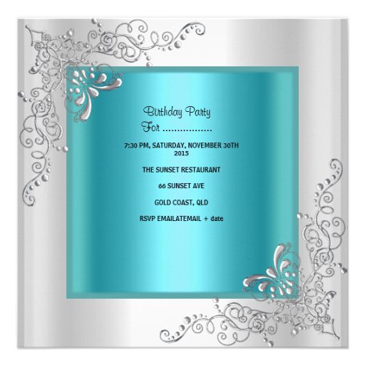 Quinceanera 15th Birthday Teal Blue Silver Tiara Personalized Invitation