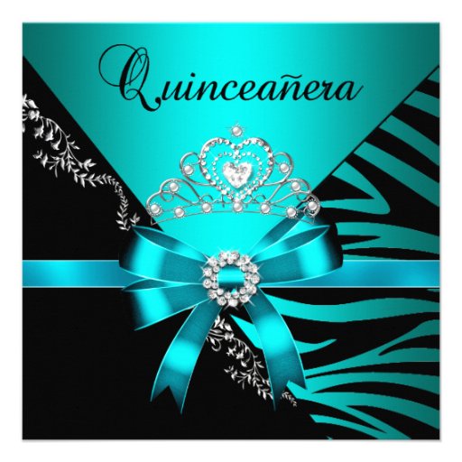 Quinceanera 15th Birthday Zebra Blue Black Tiara Custom Invite