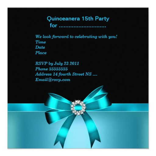 Quinceanera 15th Birthday Zebra Blue Black Tiara Invite