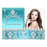 Quinceanera 15th Blue Damask Butterfly Add Photo Custom Invitations