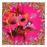 Quinceanera 15th Coral Pink Masquerade Party Gold Custom Invite
