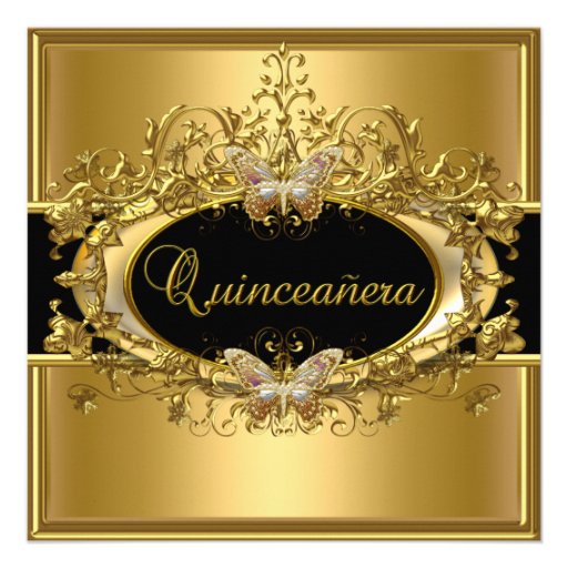 Quinceanera 15th Gold Black Girls Invitation
