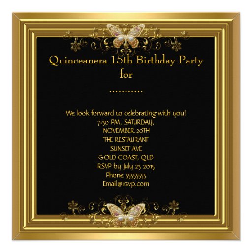 Quinceanera 15th Gold Black Girls Invitation