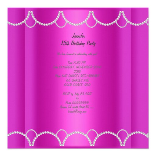 Quinceanera 15th Hot Pink Butterfly Pearl Lace Announcement
