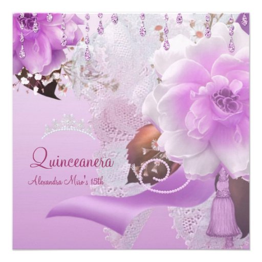 Quinceanera 15th Lilac Pink Floral White Invitations
