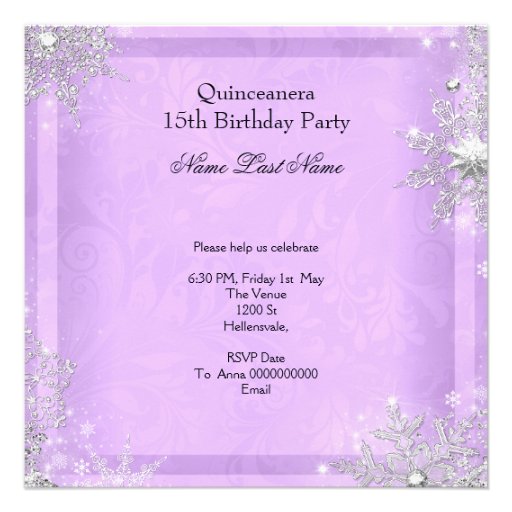 Quinceanera 15th Lilac Silver Birthday Party Announcements
