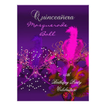 Quinceanera 15th Masquerade Purple Pink Masks Big Invites