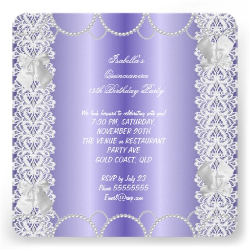 Quinceanera 15th Mauve Lace Butterfly Pearl Party Personalized Invitation