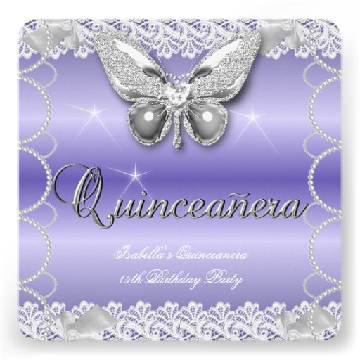 Quinceanera 15th Mauve Lace Butterfly Pearl Party Personalized Invitation
