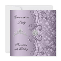 Quinceanera 15th Party Damask Lilac Jewel Image invitations