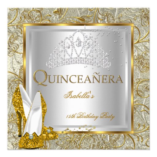 Quinceañera 15th Party Gold Silver Glitter Look Personalized Invite