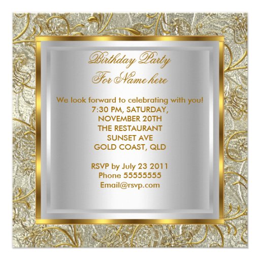 Quinceañera 15th Party Gold Silver Glitter Look Personalized Invite