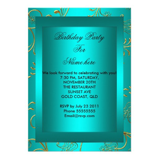 Quinceañera 15th Party Gold Teal Glitter Look Invitations