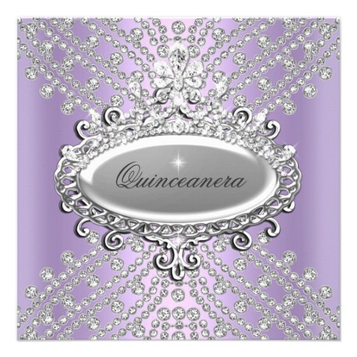 Quinceanera 15th Party Lilac Purple White Diamond Personalized Announcements