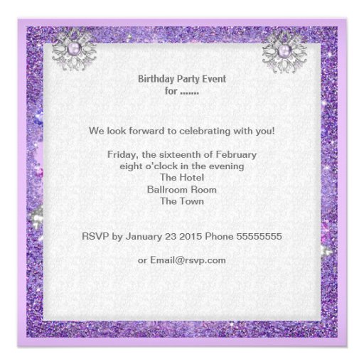 Quinceanera 15th Party Purple Tiara Dress Shoe Custom Invite