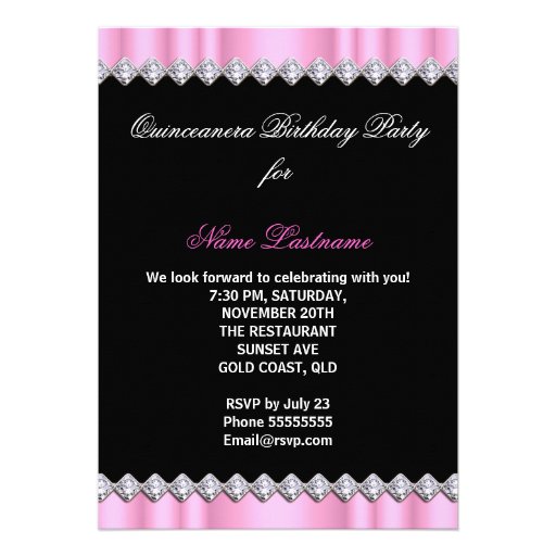 Quinceanera 15th Pink Black White Lace Photo Custom Invitation