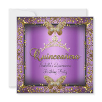 Quinceañera 15th Pink Purple Gold Butterfly Custom Invites
