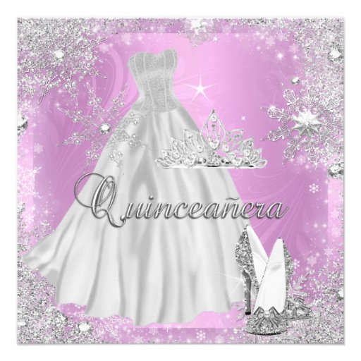 Quinceanera 15th Pink Silver Birthday Party Invites
