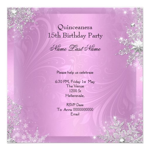 Quinceanera 15th Pink Silver Birthday Party Invites