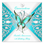 Quinceanera 15th Pretty Teal Blue Butterfly Tiara Card