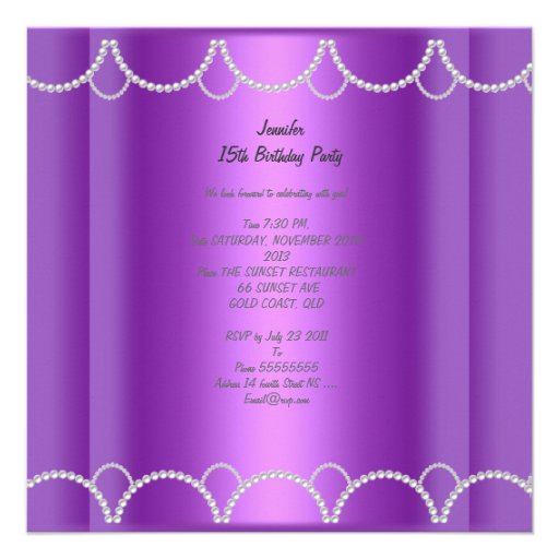 Quinceanera 15th Purple Butterfly Pearl Lace Announcement