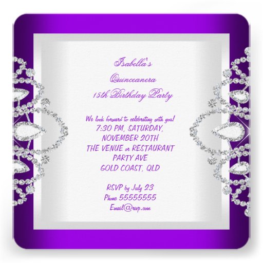 Quinceanera 15th Purple Butterfly Tiara Party 2 Custom Invitations
