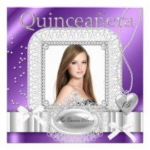 Quinceanera 15th Purple White Lace Pearl Photo invitations