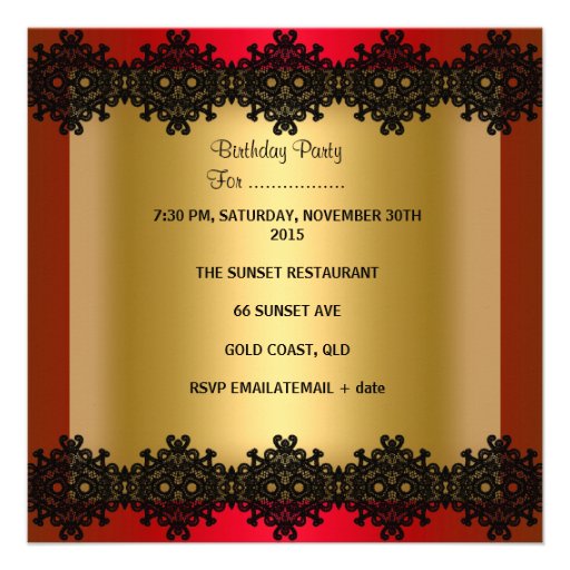 Quinceanera 15th Red Black Gold Diamond Tiara Custom Invitations