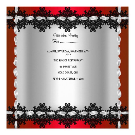 Quinceanera 15th Red Black Silver Diamond Tiara Invites