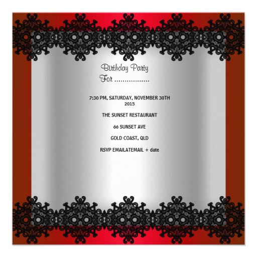 Quinceanera 15th Red Black Silver Diamond Tiara Personalized Announcements