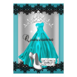 Quinceanera 15th Teal Black Silver Diamond Tiara Announcements