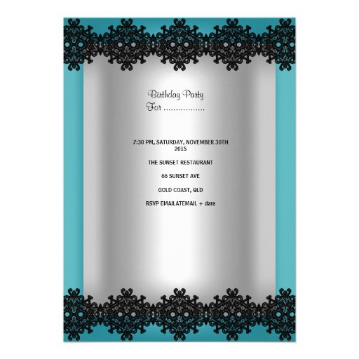 Quinceanera 15th Teal Black Silver Diamond Tiara Announcements