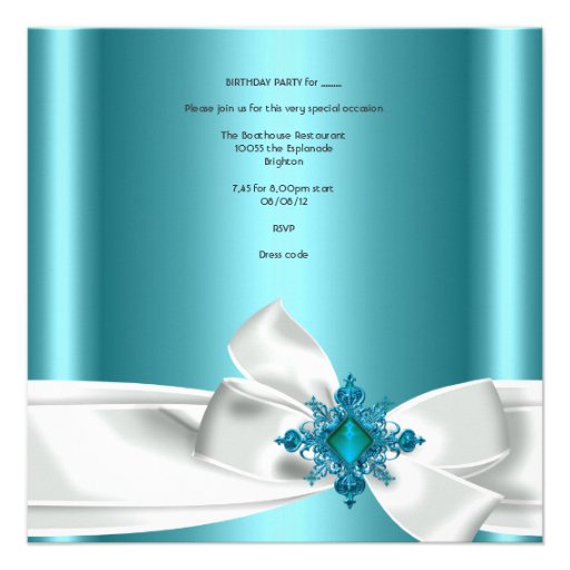 Quinceanera 15th Teal Blue Silver White Bow Custom Invitations