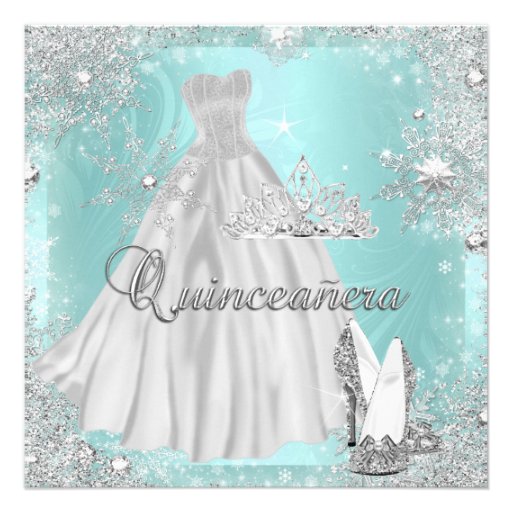 Quinceanera 15th Teal Silver Birthday Party Personalized Invites (front side)