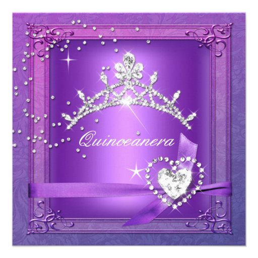 Quinceanera 15th Tiara Purple 15 Birthday Party Announcements