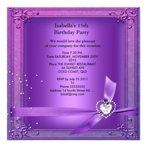 Quinceanera 15th Tiara Purple 15 Birthday Party Announcements