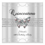Quinceanera 15th White Butterfly Pearl Lace Announcements