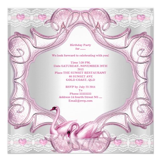 Quinceanera 15th White Pink Swans Tiara Photo Announcement