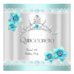 Quinceanera 15th White Teal Blue Silver Tiara Announcements