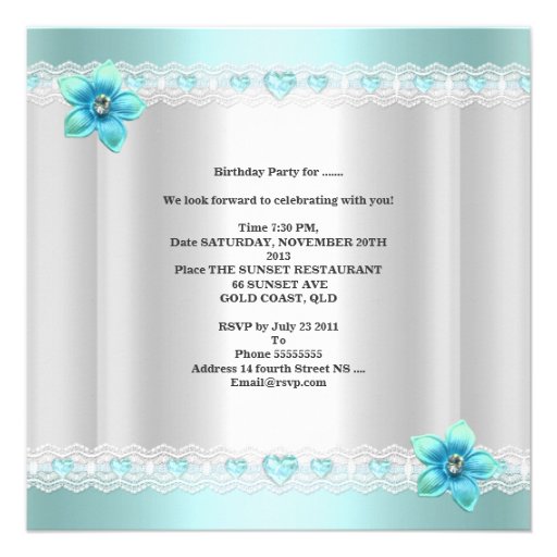 Quinceanera 15th White Teal Blue Silver Tiara Announcements