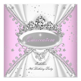 Quinceanera Birthday Glitter Pink White 2 Personalized Announcement