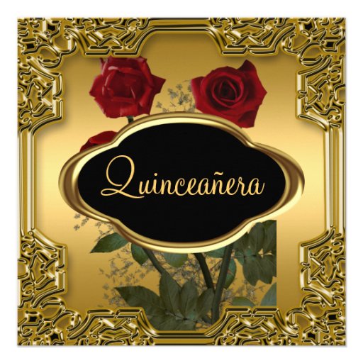 Quinceanera Birthday Party  Gold Personalized Announcements