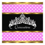 Quinceañera Birthday Party Gold Pink Polka dots Invitations