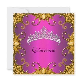 Quinceanera Birthday Party Pink Gold White Tiara invitation