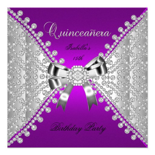 Quinceanera Birthday Party Purple Diamonds Personalized Invitation